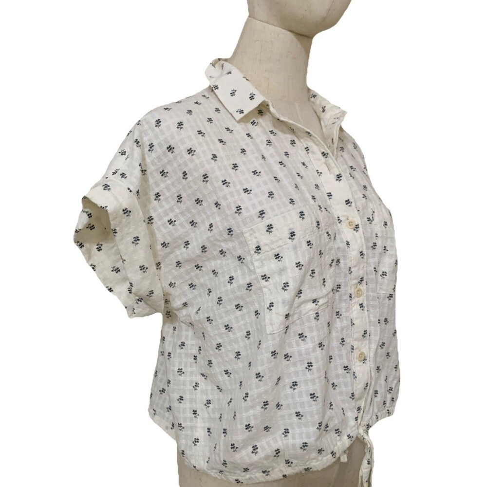 Madewell Drawstring Cotton Crop Button-Up Shirt Size Small Floral - Picture 2 of 6